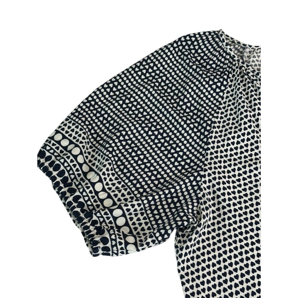 Philosophy 2X Blue White Heart Print Blouse Boho Peasant Top Elastic Sleeve - Picture 3 of 12